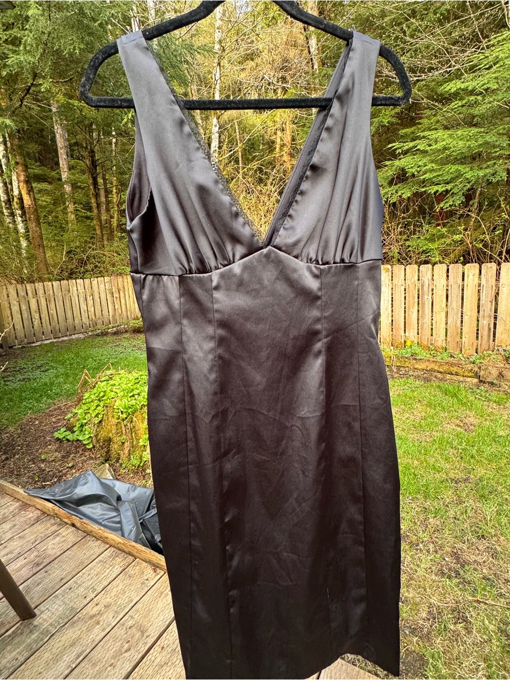 Forever Flower Black Satin Slip Dress